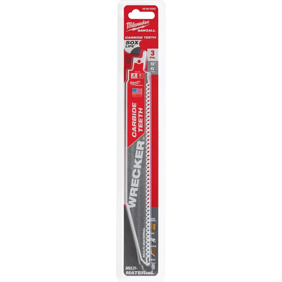 Milwaukee 9" 6 TPI The Wrecker with Carbide Teeth Sawzall Blades (3 Pack) 48-00-5342