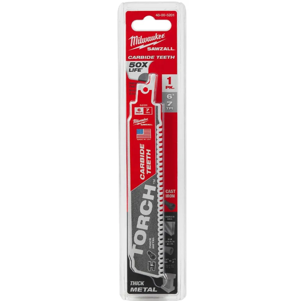 Milwaukee 6" 7 TPI Torch Carbide SAWZALL Reciprocating Saw Blade (Each) 48-00-5201