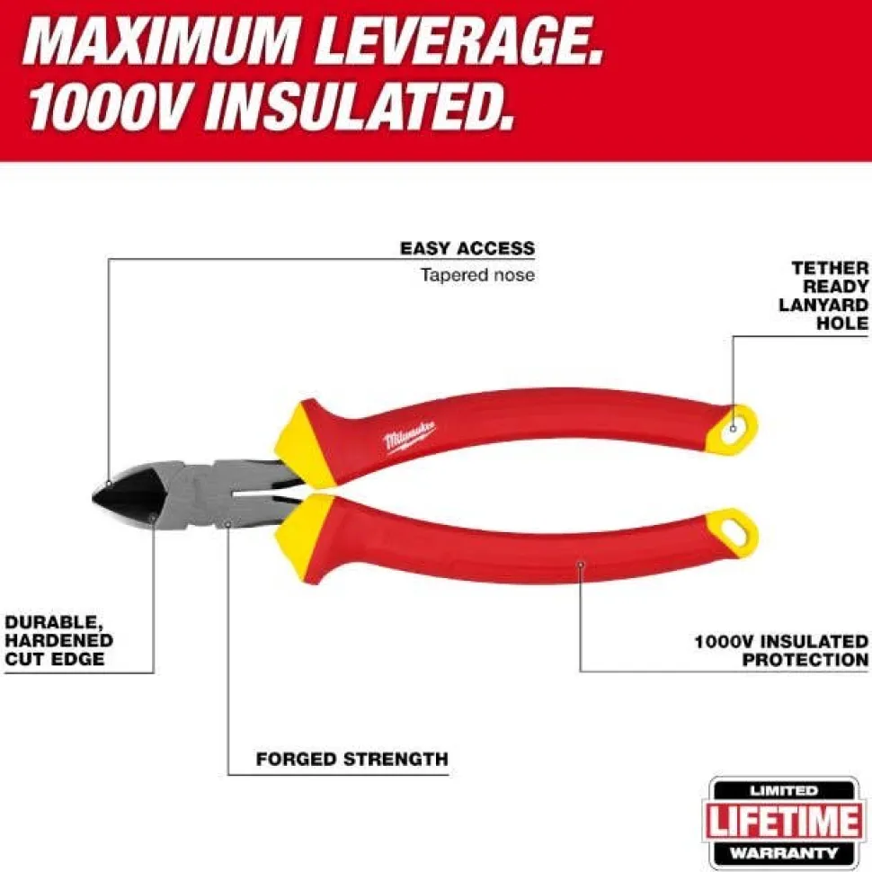 Milwaukee 1000V Insulated 8" Diagonal Cutting Pliers 48-22-2208