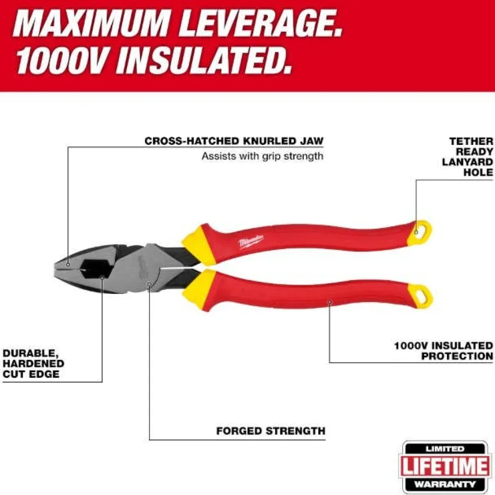 Milwaukee 1000V Insulated 9" Lineman's Pliers 48-22-2209