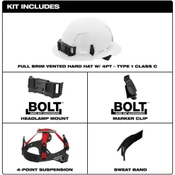 Milwaukee White Full Brim Vented Type 1 Class C Hard Hat w/ 4pt Ratcheting Suspension 48-73-1201