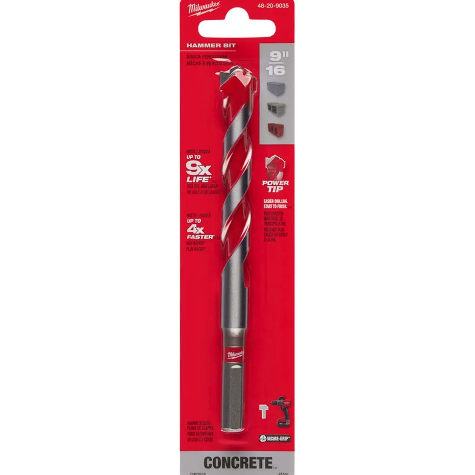 Milwaukee 9/16" x 4" x 6" Carbide Hammer Drill Bit with POWER TIP 48-20-9035