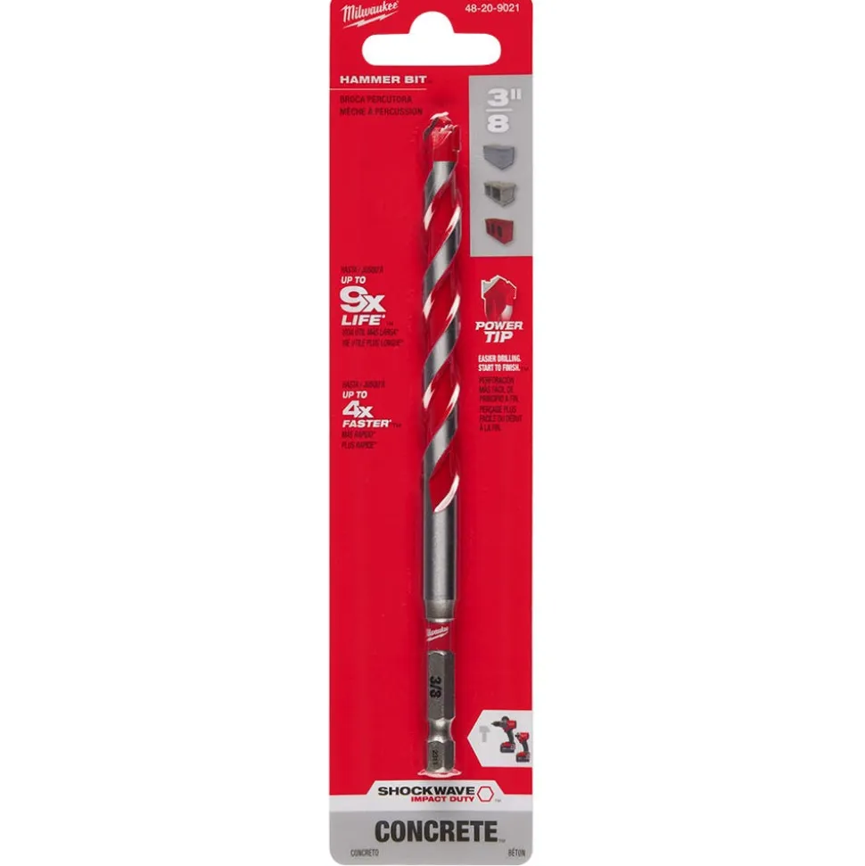 Milwaukee 3/8" x 4" x 6" SHOCKWAVE Impact Duty Carbide Hammer Drill Bit with POWER TIP 48-20-9021