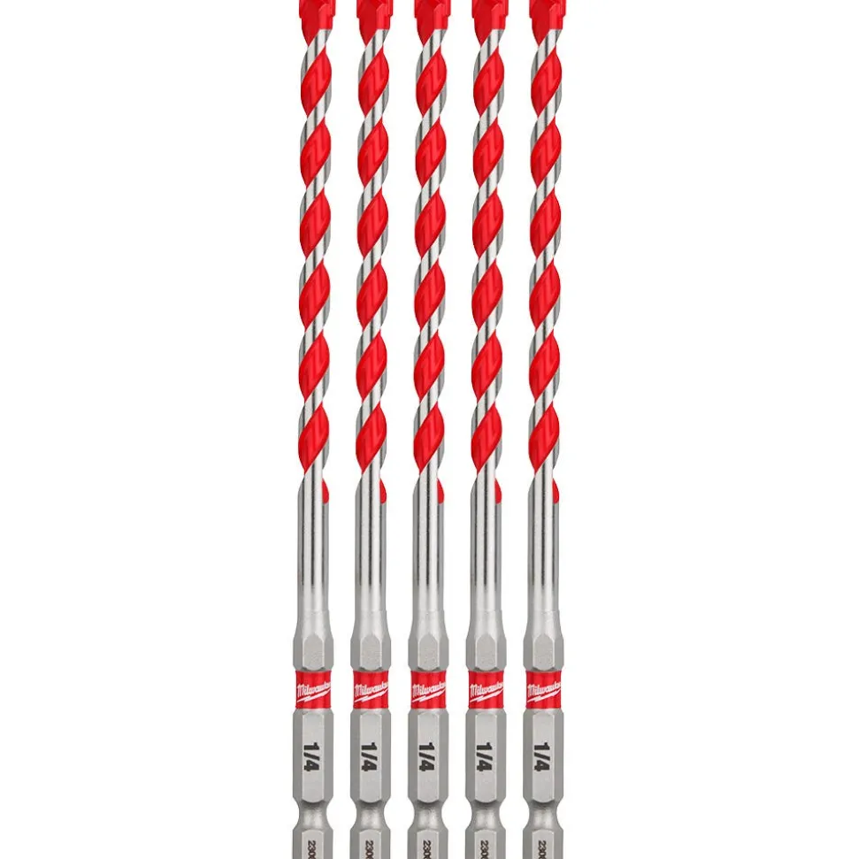 Milwaukee 1/4" x 4" x 6" SHOCKWAVE Impact Duty Carbide Hammer Drill Bits - Bulk 5 PK 48-20-9162