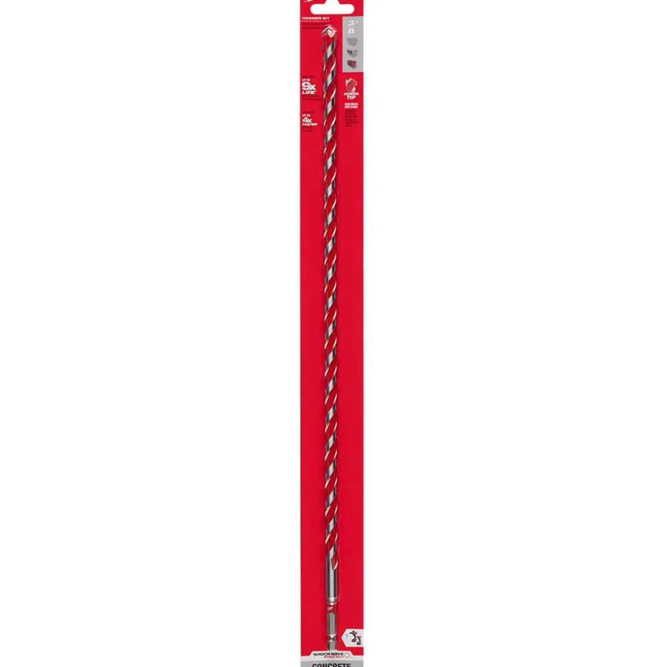 Milwaukee 3/8" x 16" x 18" SHOCKWAVE Impact Duty Carbide Hammer Drill Bit with POWER TIP 48-20-9023