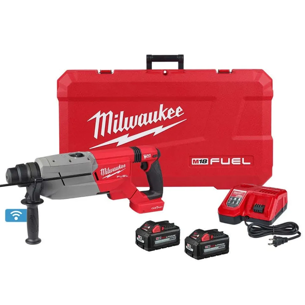 MX Fuel Handheld 6" Core Drill & Rig Kit w/ Stand and M18 FUEL 1-1/4" SDS Plus D-Handle Rotary Hammer Kit Bundle