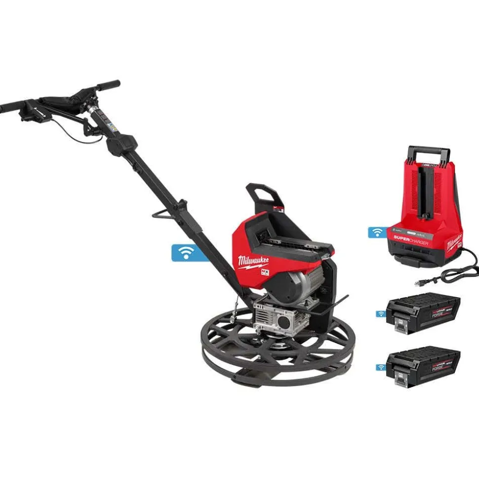 MX FUEL 24" Walk-Behind Edging Trowel w/ M18 ROCKET Dual Pack Tower Light ONE-KEY 5400 Lumens Bundle