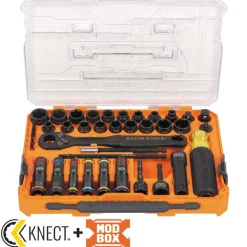 NECT Complete Impact Pass Through and Flip Socket Set, 39-Piece w/ KNECT 11-in-1 Ratcheting Impact Rated Screwdriver / Nut Driver