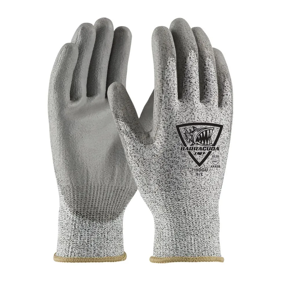 PIP Safety Seamless Knit Polykor Blended Glove with Polyurethane Coated Flat Grip on Palm & Fingers 719DGU/M