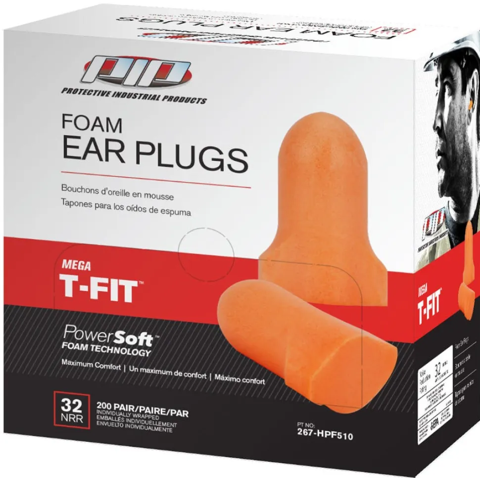 PIP Safety / West Chester T-Shape Disposable Soft Polyurethane Foam Ear Plugs - NRR 32, 200 Pair/Box, Orange 267-HPF510