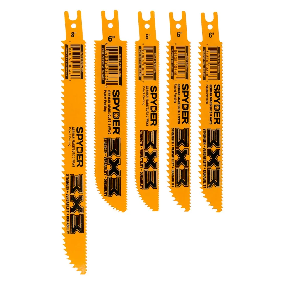 Spyder 5-Piece Double-Sided Advanced Demo Wood/Metal Cutting Reciprocating Saw Blade Set (6 & 8") 200228