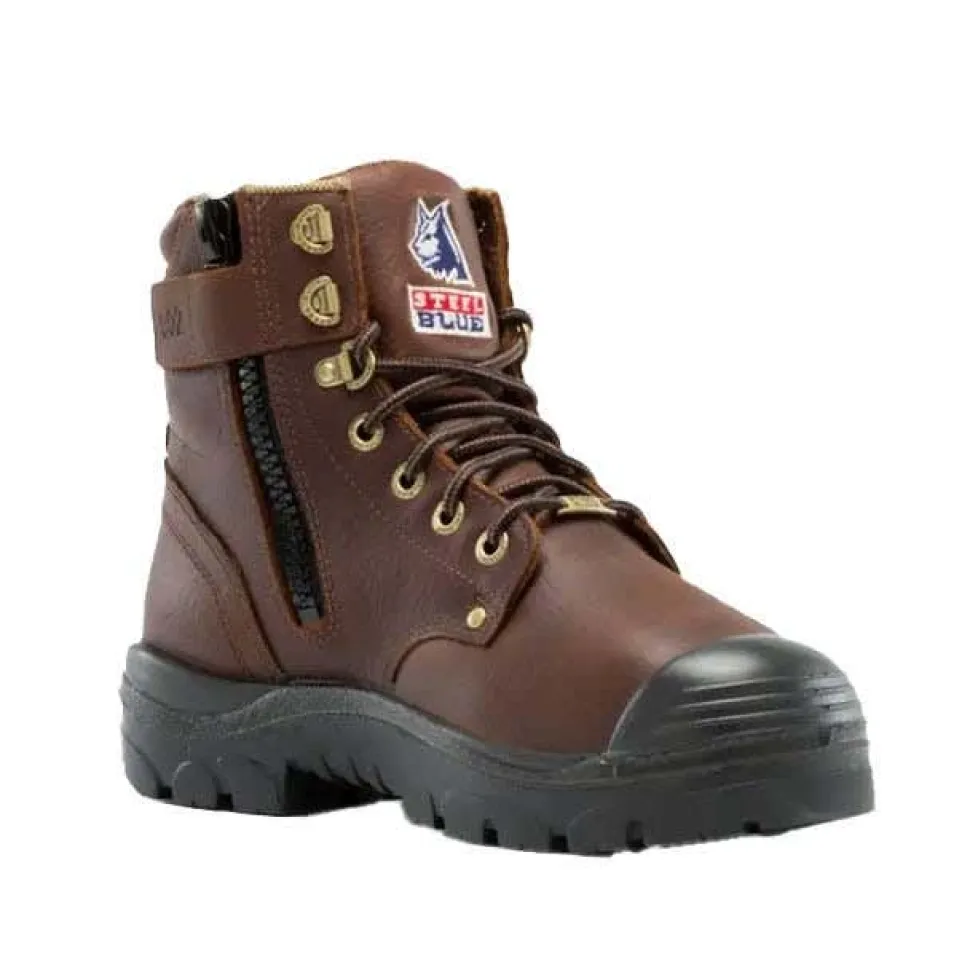 Steel Blue Work Boots Men's Argyle Zip: Met / PR Midsole / Bump Cap Steel Toe Boots - Brown, Wide 862902-OAK