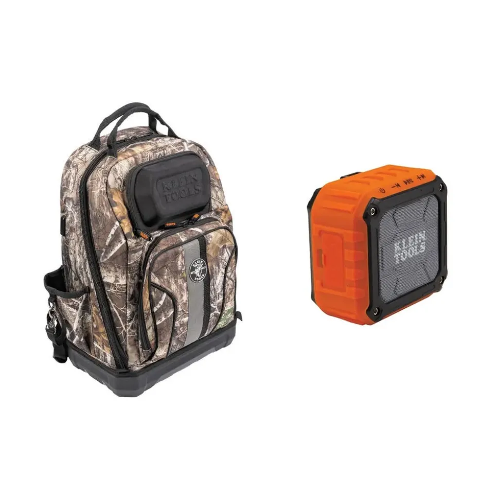 Tradesman Pro XL Tool Bag Backpack, 40 Pockets, Camo w/ Compact Bluetooth Jobsite Speaker